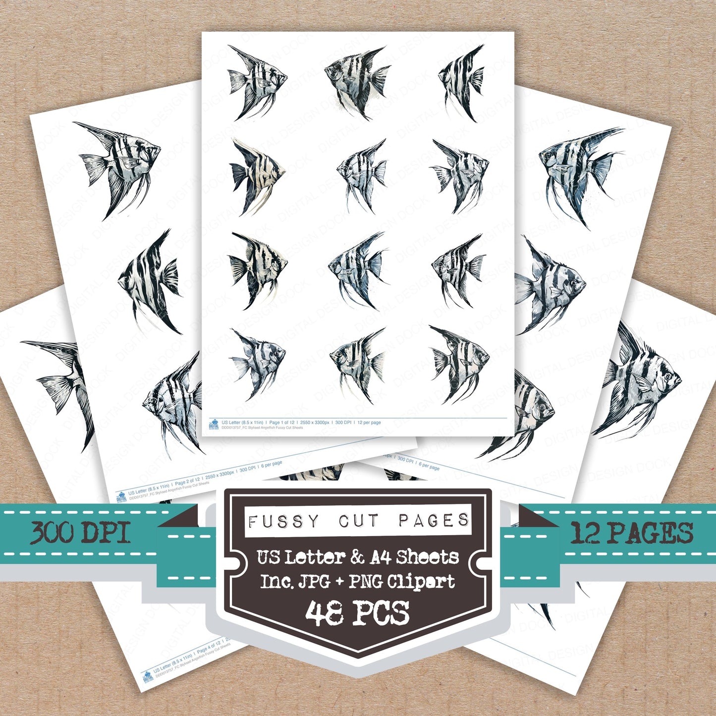 Stylised Angelfish Fussy Cut Sheets (DDD013757)