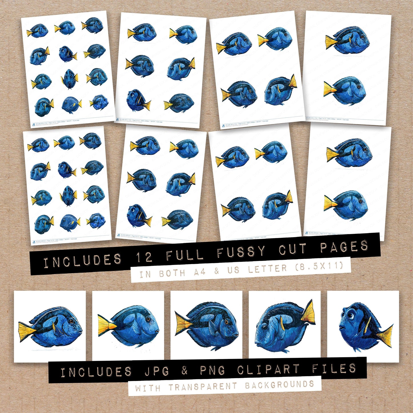 Stylised Blue Tang Fussy Cut Sheets (DDD013758)