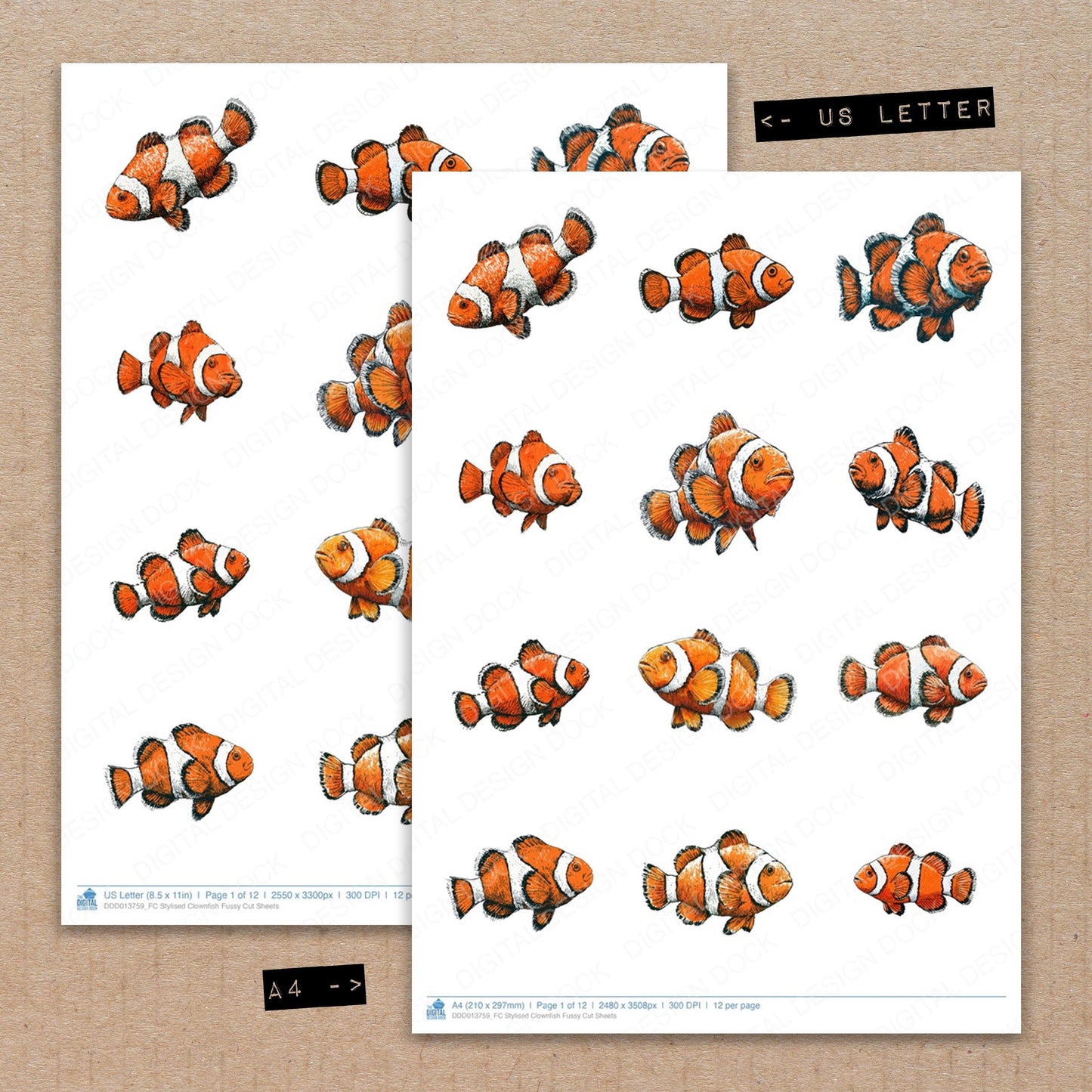 Stylised Clownfish Fussy Cut Sheets (DDD013759)