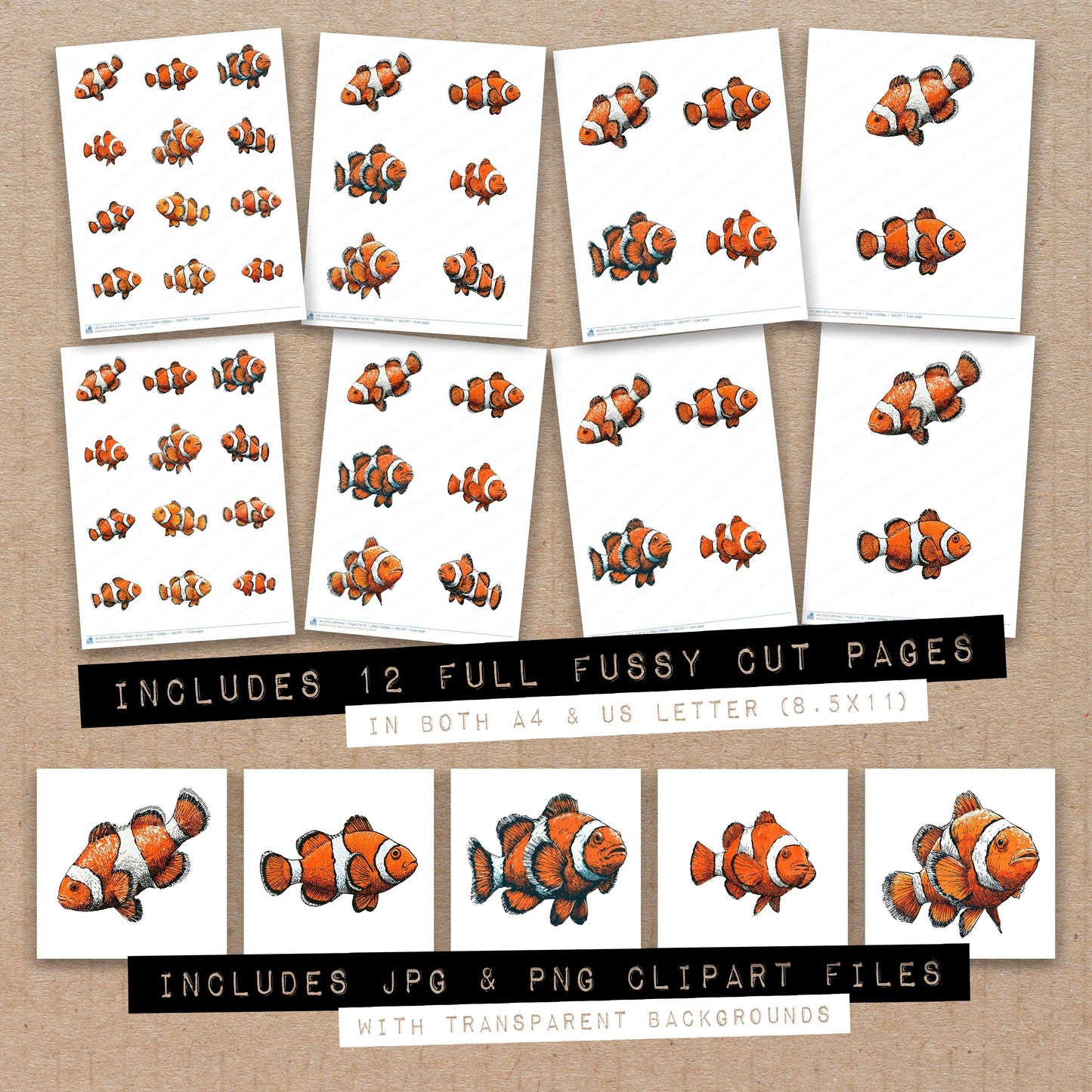 Stylised Clownfish Fussy Cut Sheets (DDD013759)
