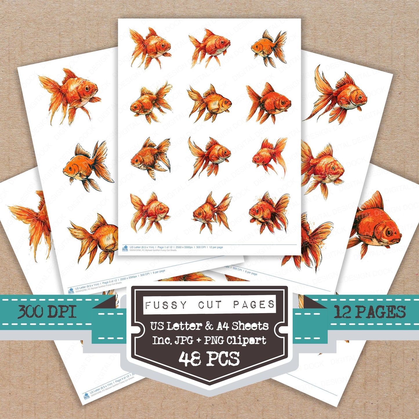 Stylised Goldfish Fussy Cut Sheets (DDD013760)