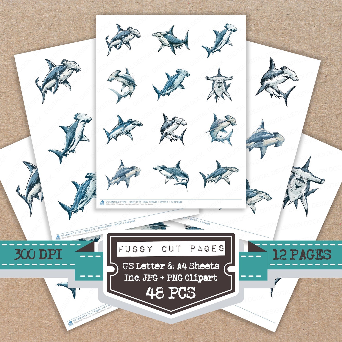 Stylised Hammerhead Shark Fussy Cut Sheets (DDD013761)