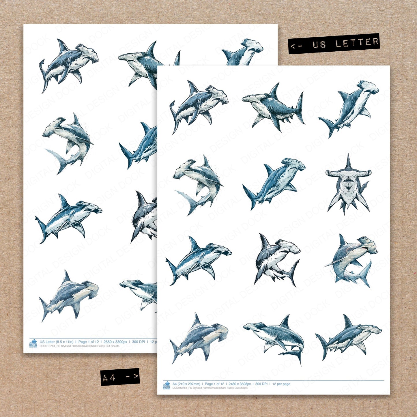 Stylised Hammerhead Shark Fussy Cut Sheets (DDD013761)