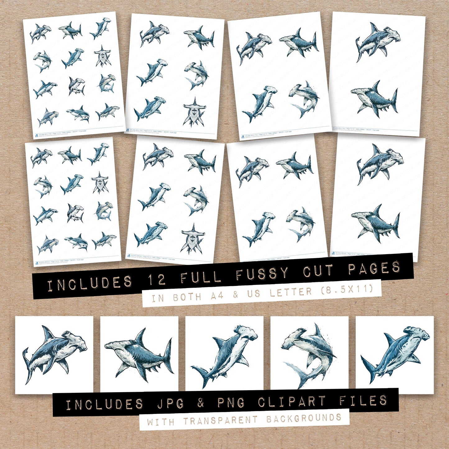 Stylised Hammerhead Shark Fussy Cut Sheets (DDD013761)