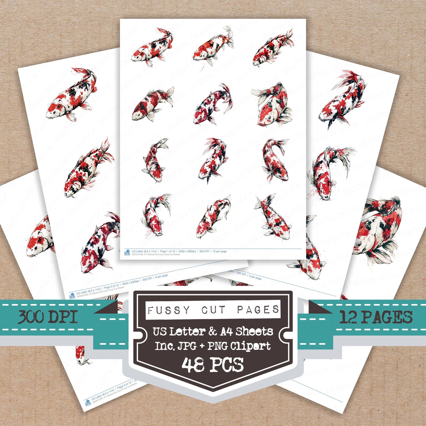 Stylised Koi Carp Fussy Cut Sheets (DDD013762)