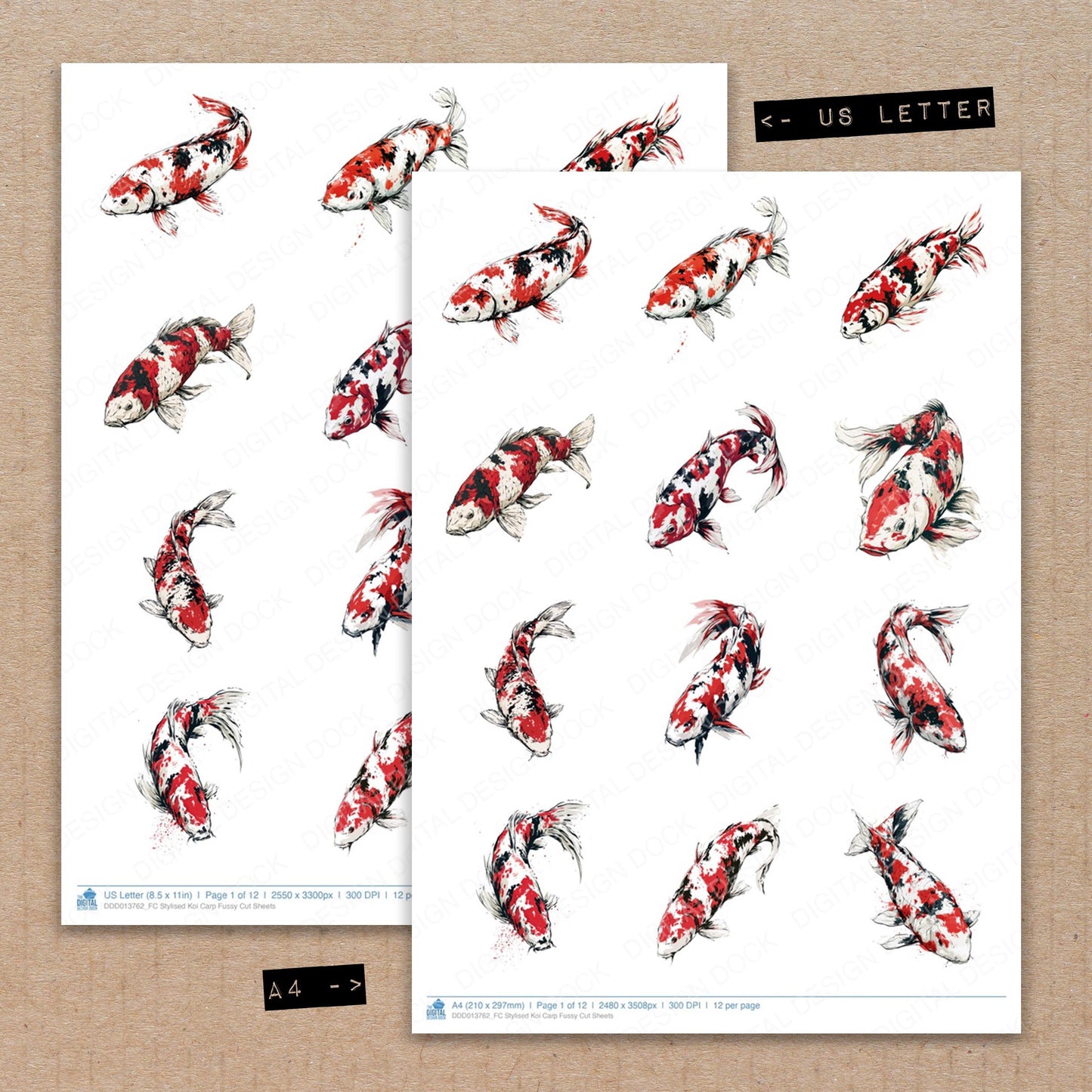 Stylised Koi Carp Fussy Cut Sheets (DDD013762)