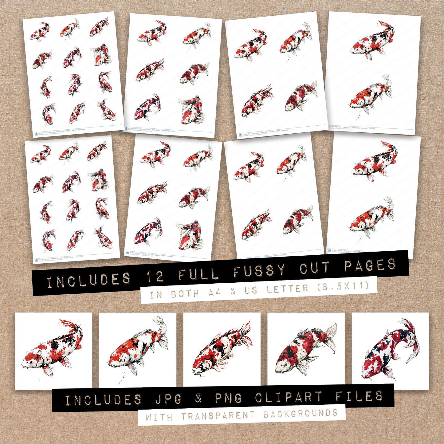 Stylised Koi Carp Fussy Cut Sheets (DDD013762)