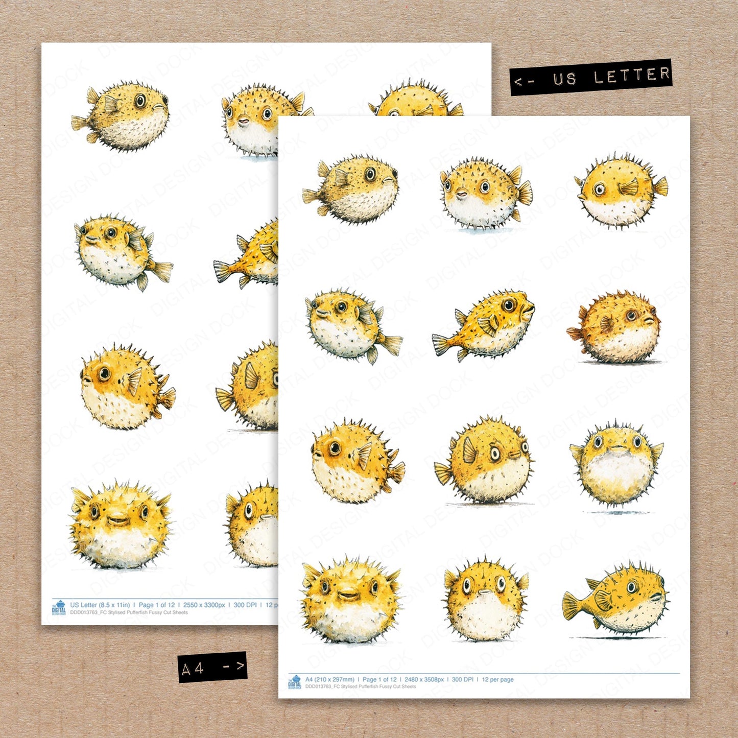 Stylised Pufferfish Fussy Cut Sheets (DDD013763)