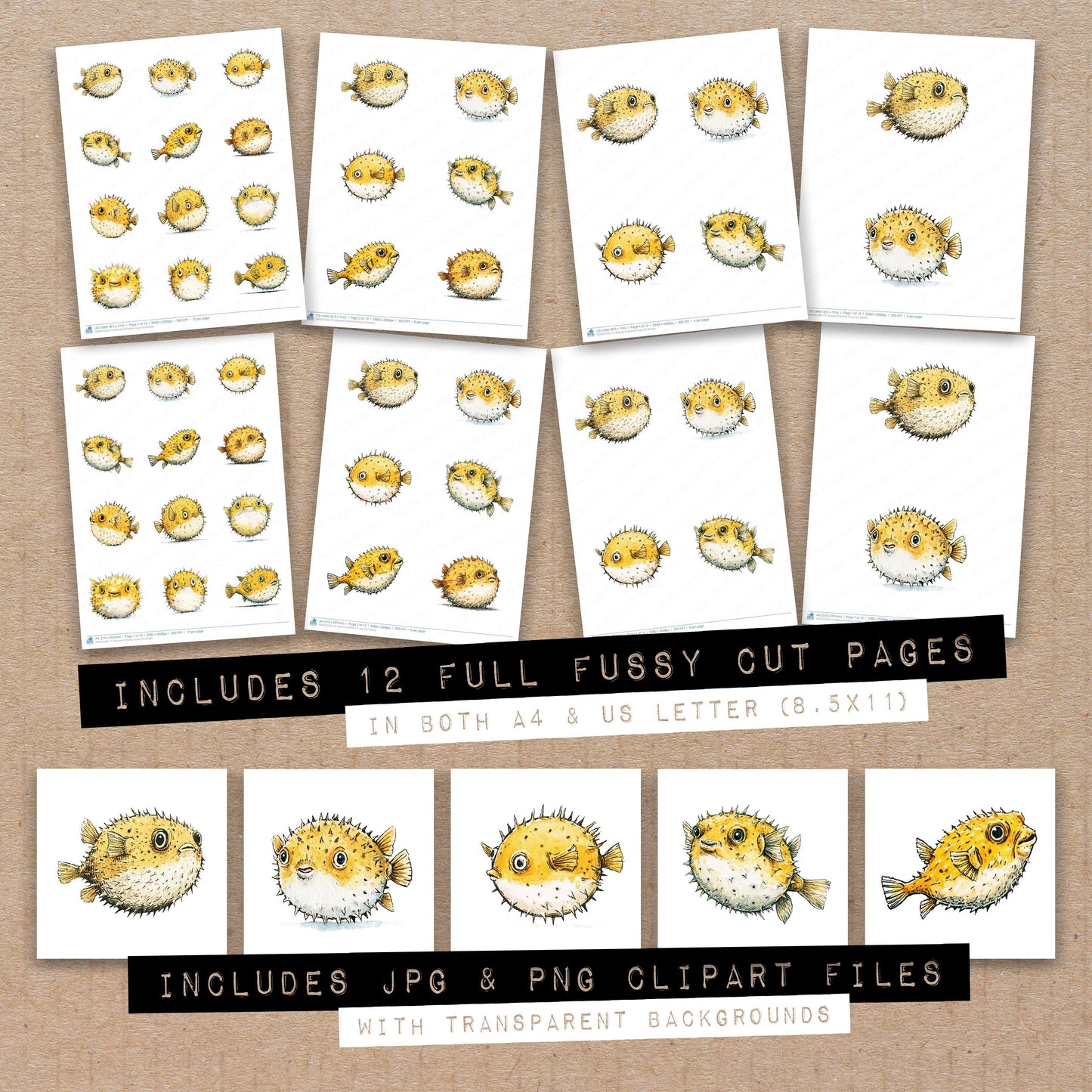 Stylised Pufferfish Fussy Cut Sheets (DDD013763)