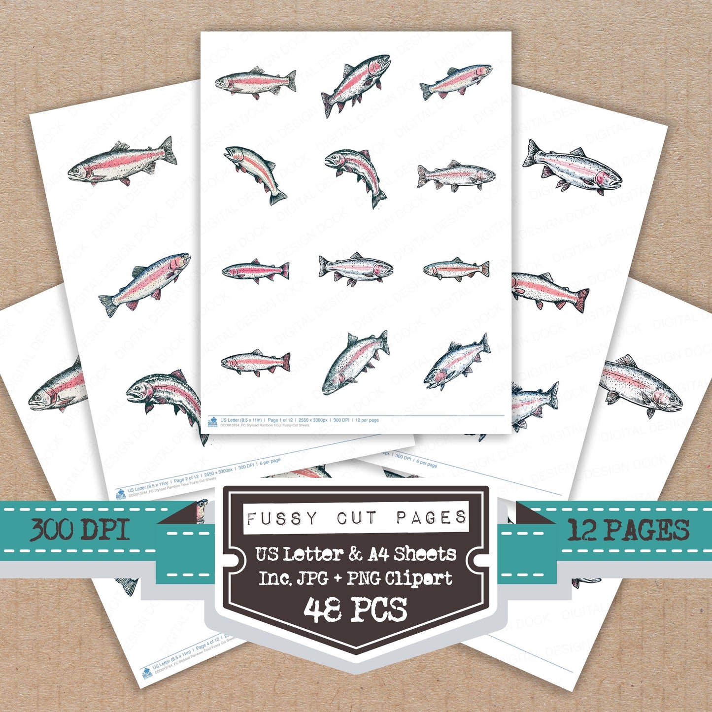 Stylised Rainbow Trout Fussy Cut Sheets (DDD013764)