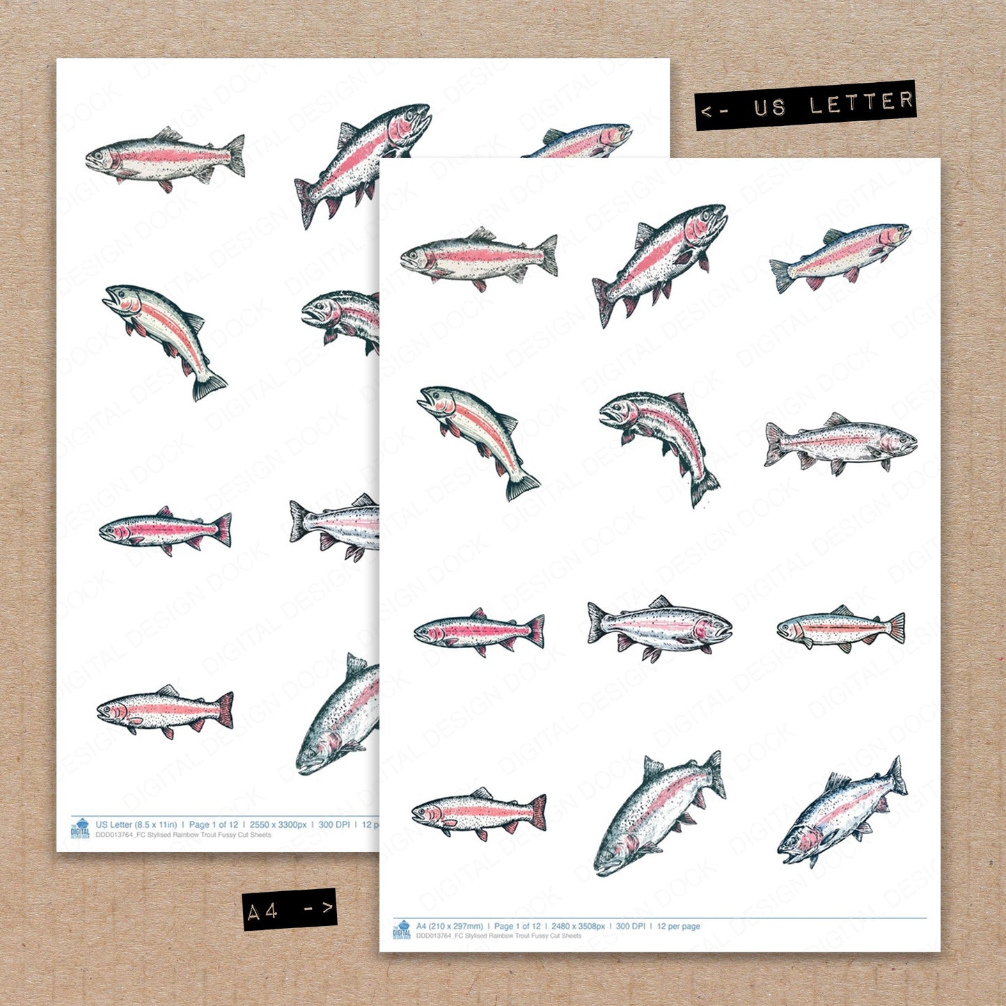 Stylised Rainbow Trout Fussy Cut Sheets (DDD013764)