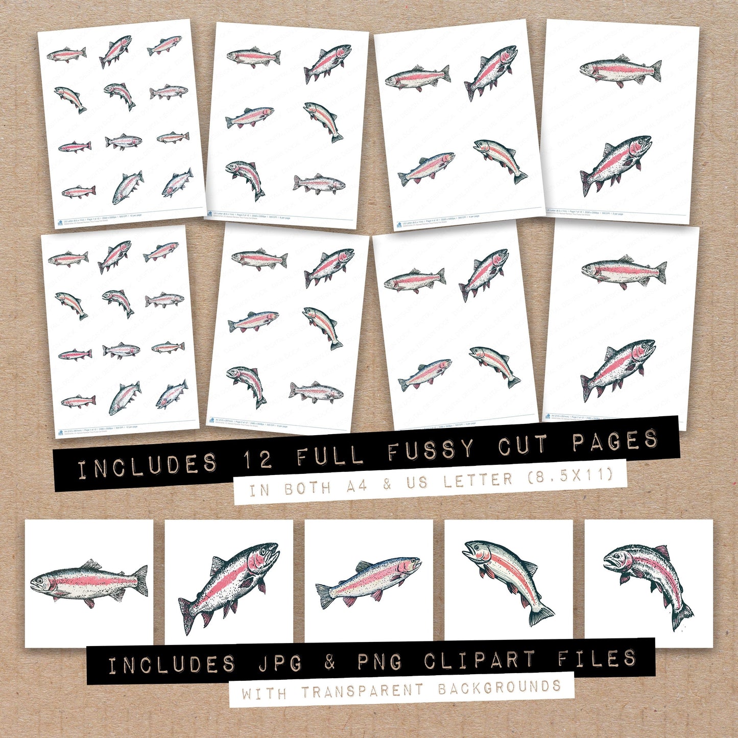 Stylised Rainbow Trout Fussy Cut Sheets (DDD013764)