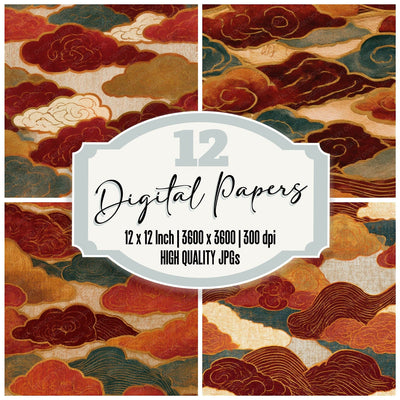 Art Nouveau Cumulus Cloud Rust Seamless Digital Paper Pack (DDD013765)