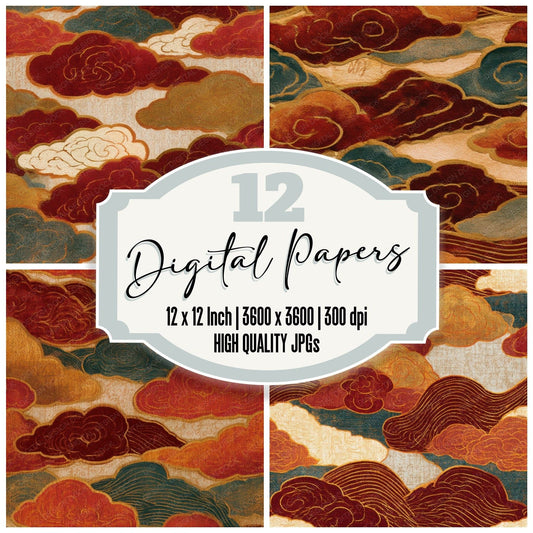 Art Nouveau Cumulus Cloud Rust Seamless Digital Paper Pack (DDD013765)