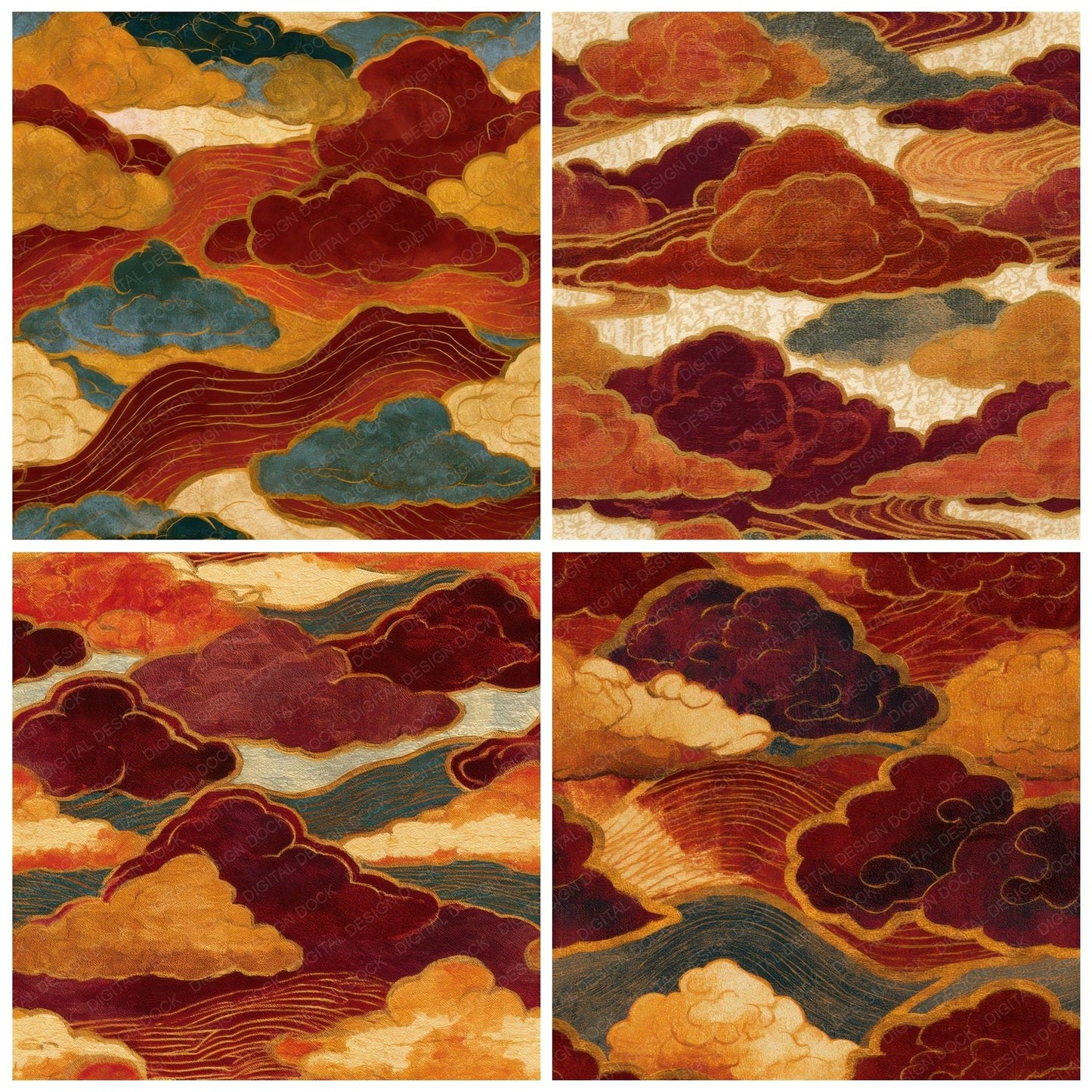 Art Nouveau Cumulus Cloud Rust Seamless Digital Paper Pack (DDD013765)