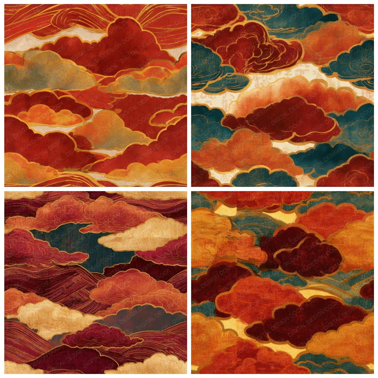 Art Nouveau Cumulus Cloud Rust Seamless Digital Paper Pack (DDD013765)