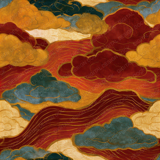 Art Nouveau Cumulus Cloud Rust Seamless Digital Paper Pack (DDD013765)