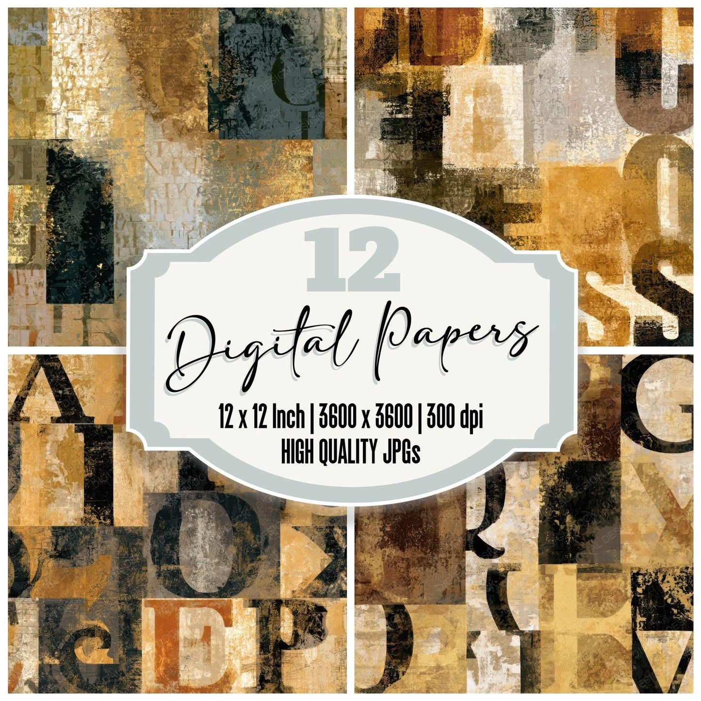 ASCII Beige Sepia Typographic Texture Digital Paper Pack (DDD013766)