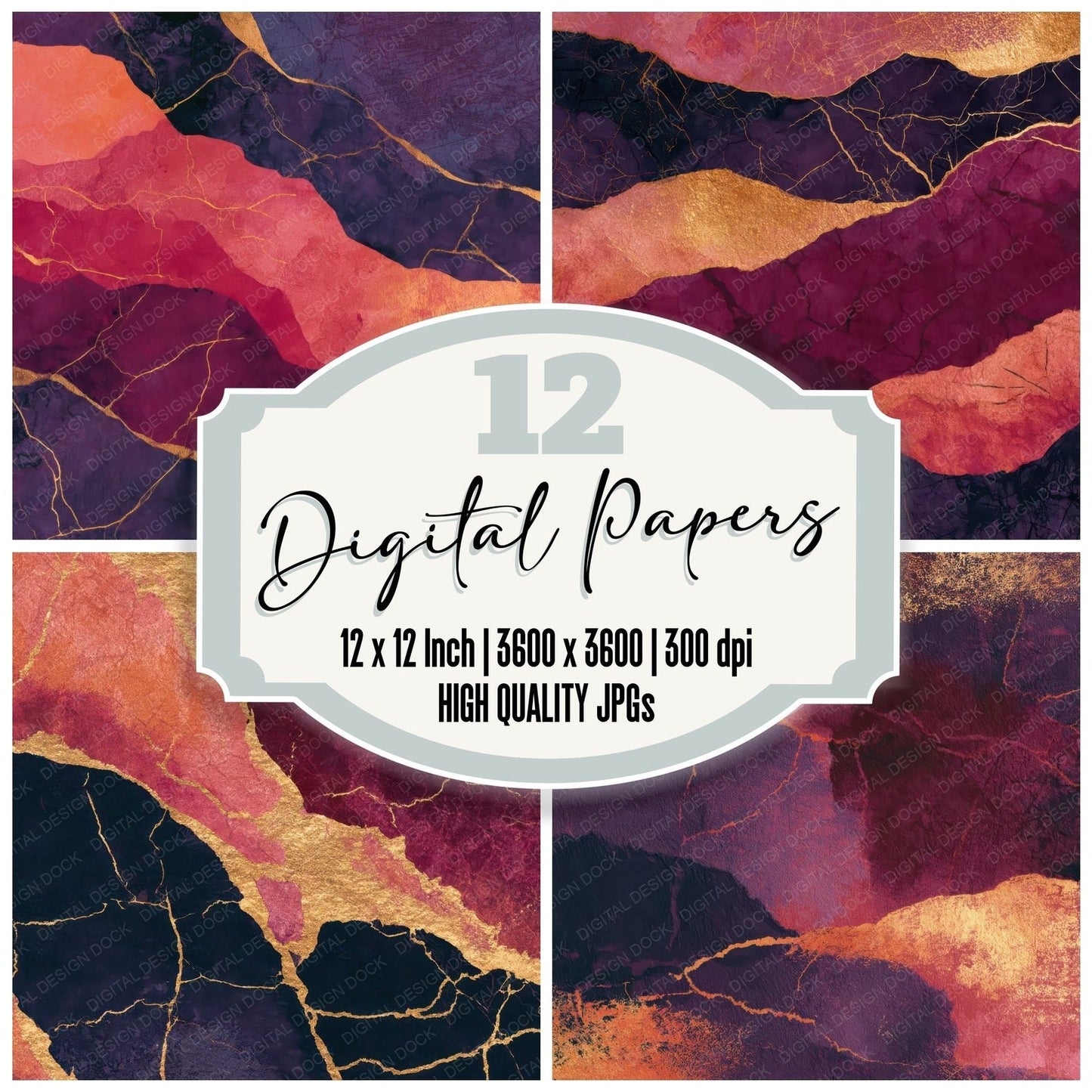 Batik Dusty Rose Aubergine Abstract Digital Paper Pack (DDD013767)