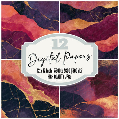 Batik Dusty Rose Aubergine Abstract Digital Paper Pack (DDD013767)