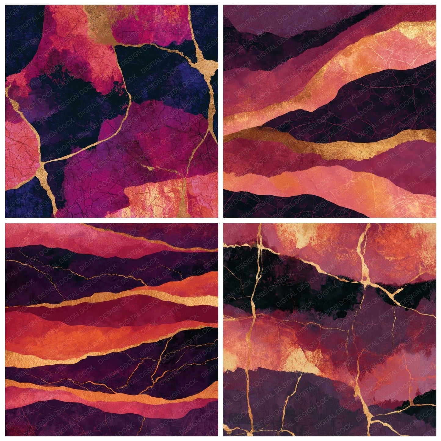Batik Dusty Rose Aubergine Abstract Digital Paper Pack (DDD013767)