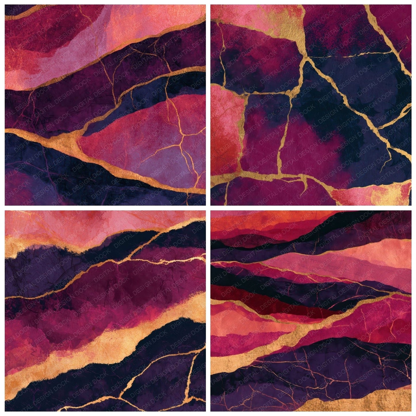 Batik Dusty Rose Aubergine Abstract Digital Paper Pack (DDD013767)
