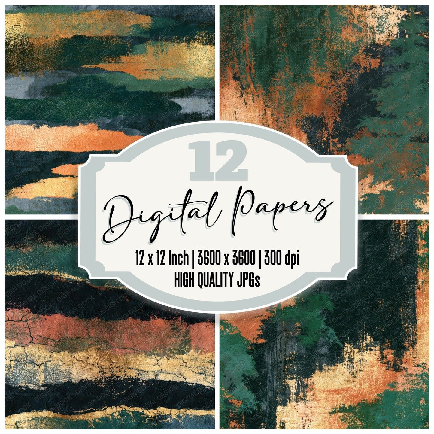Batik Forest Bronze Charcoal Texture Digital Paper Pack (DDD013768)