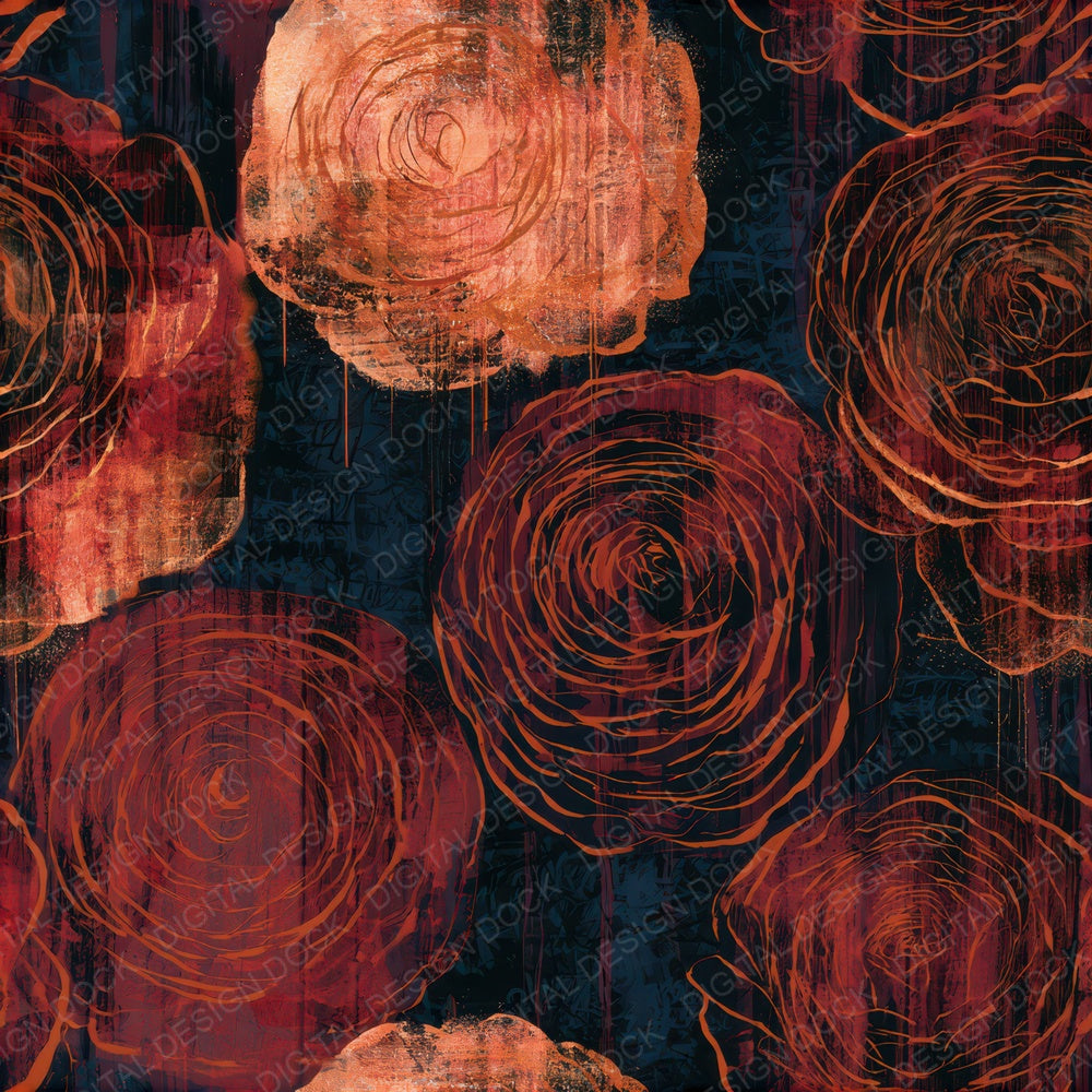 Graffiti Ranunculus Oxblood Copper Seamless Digital Paper Pack (DDD013770)