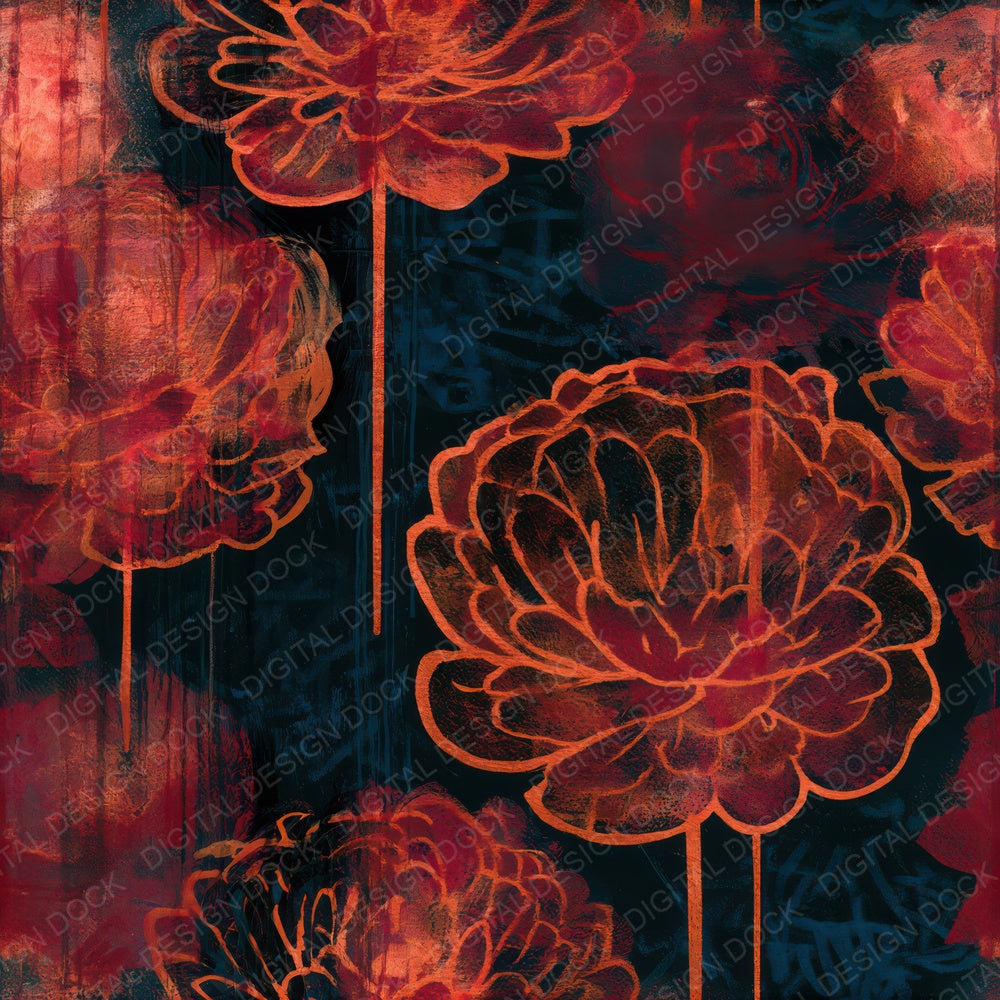 Graffiti Ranunculus Oxblood Copper Seamless Digital Paper Pack (DDD013770)