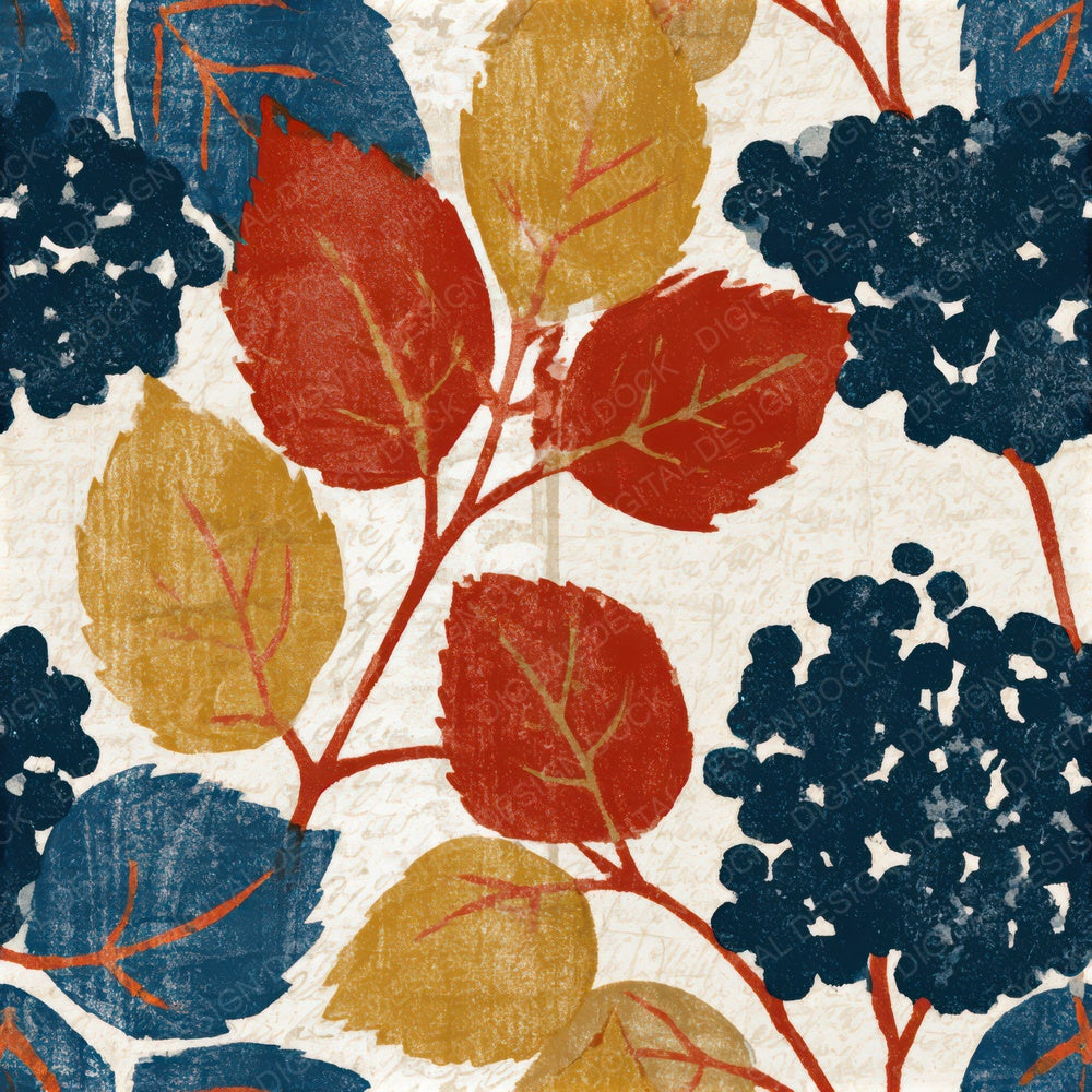 Indian Block Print Elderberries Mustard Navy Seamless Digital Paper Pack (DDD013771)