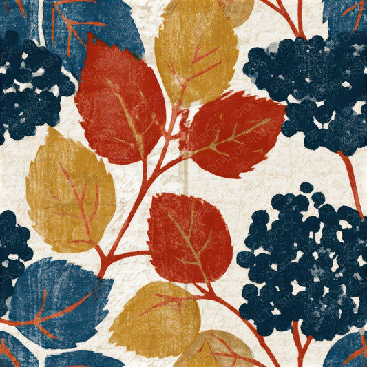 Indian Block Print Elderberries Mustard Navy Seamless Digital Paper Pack (DDD013771)