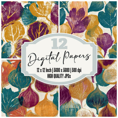 Indian Block Print Figs Ochre Plum Seamless Digital Paper Pack (DDD013772)