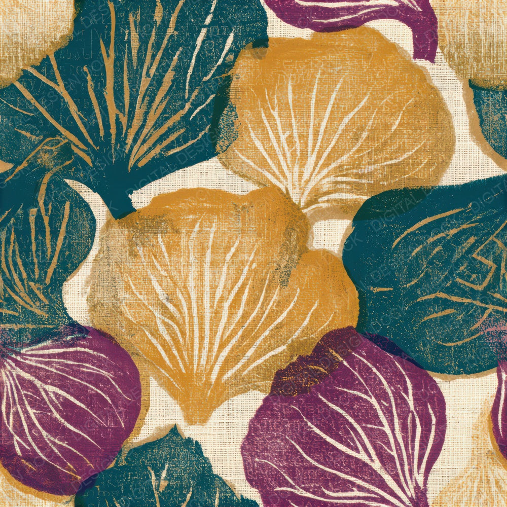 Indian Block Print Figs Ochre Plum Seamless Digital Paper Pack (DDD013772)