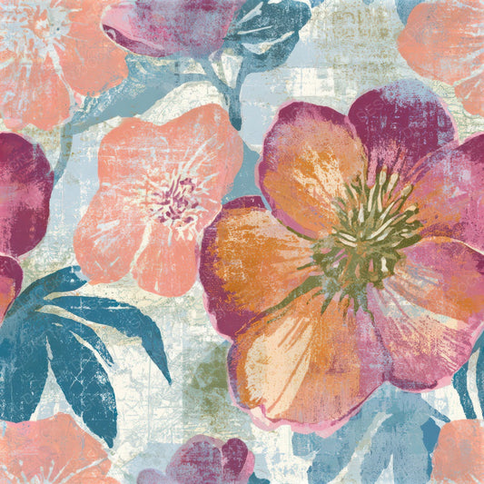Indian Block Print Hellebores Apricot Rose Seamless Digital Paper Pack (DDD013773)