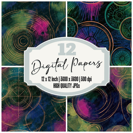 Ink Wash Spell Circles Neon Seamless Digital Paper Pack (DDD013774)