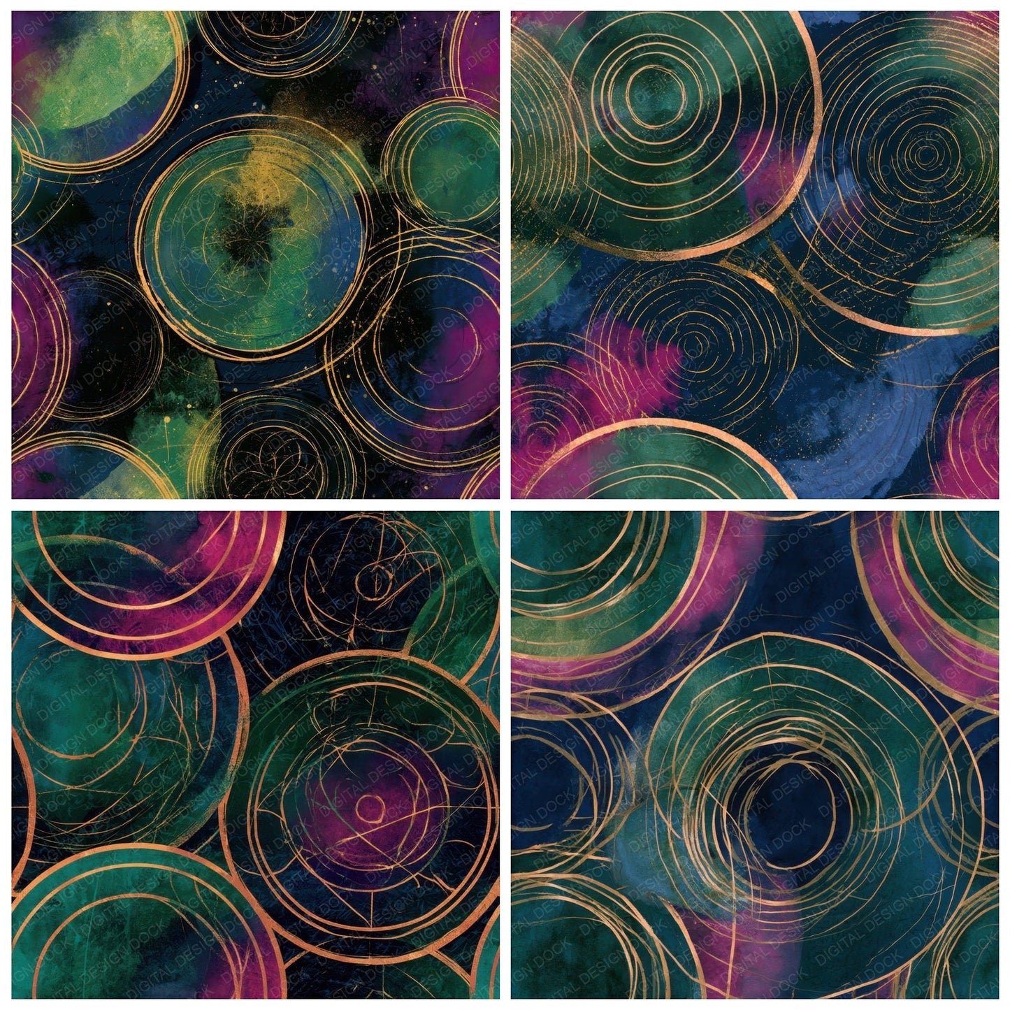 Ink Wash Spell Circles Neon Seamless Digital Paper Pack (DDD013774)