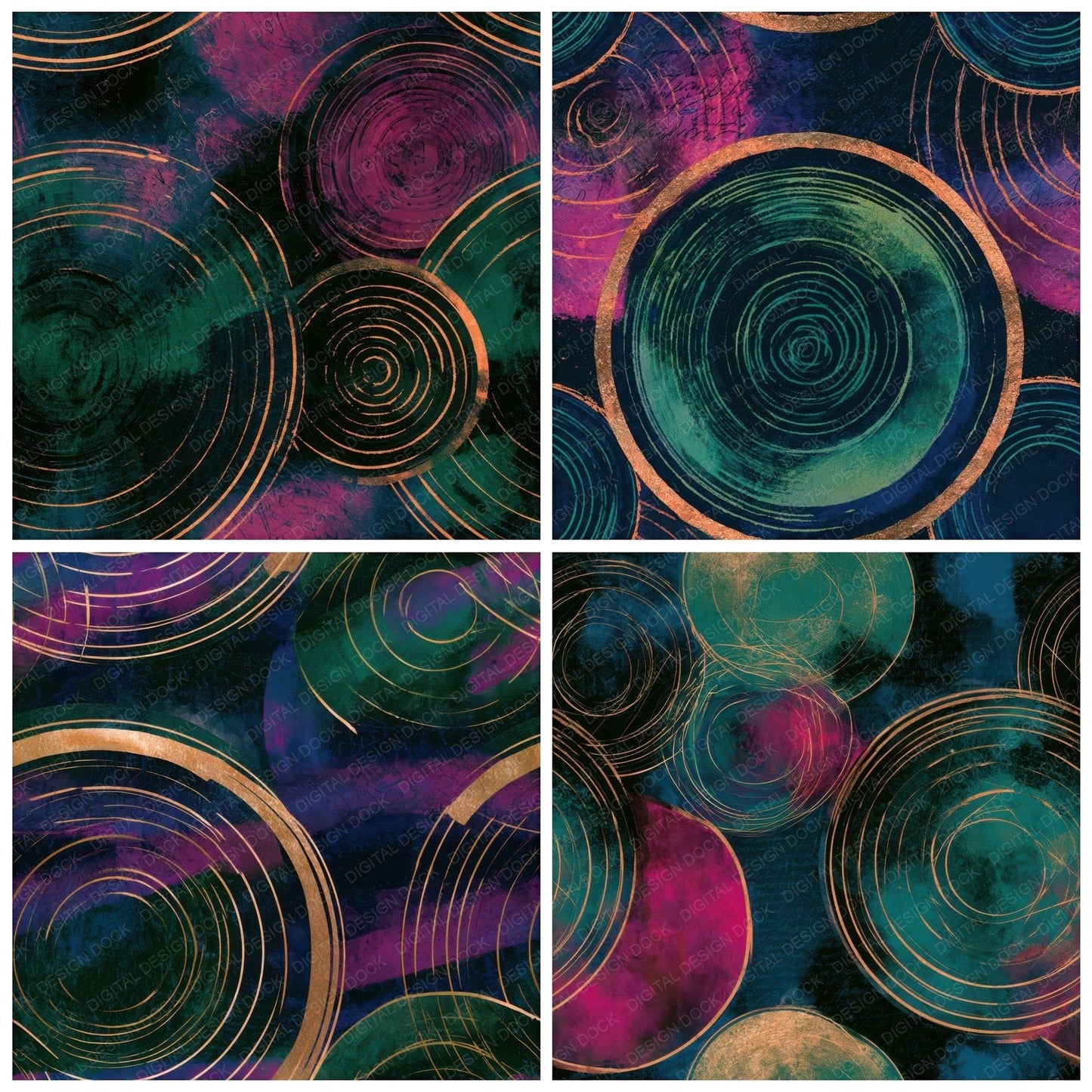 Ink Wash Spell Circles Neon Seamless Digital Paper Pack (DDD013774)