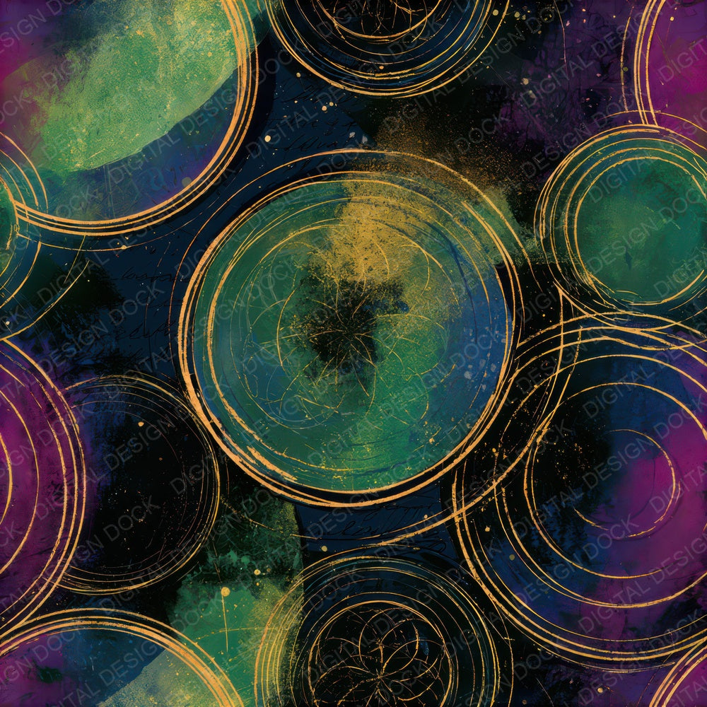 Ink Wash Spell Circles Neon Seamless Digital Paper Pack (DDD013774)
