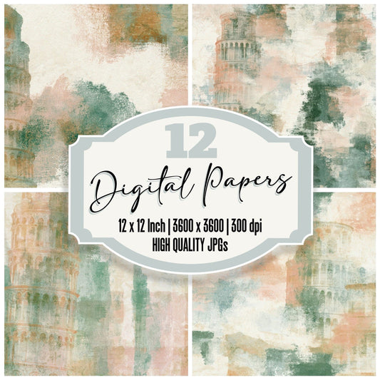 Lithograph Leaning Tower Dewy Green Blush Digital Paper Pack (DDD013776)