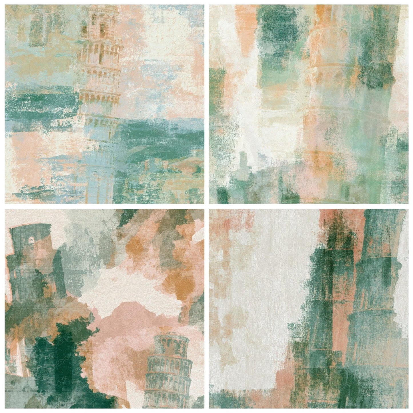 Lithograph Leaning Tower Dewy Green Blush Digital Paper Pack (DDD013776)