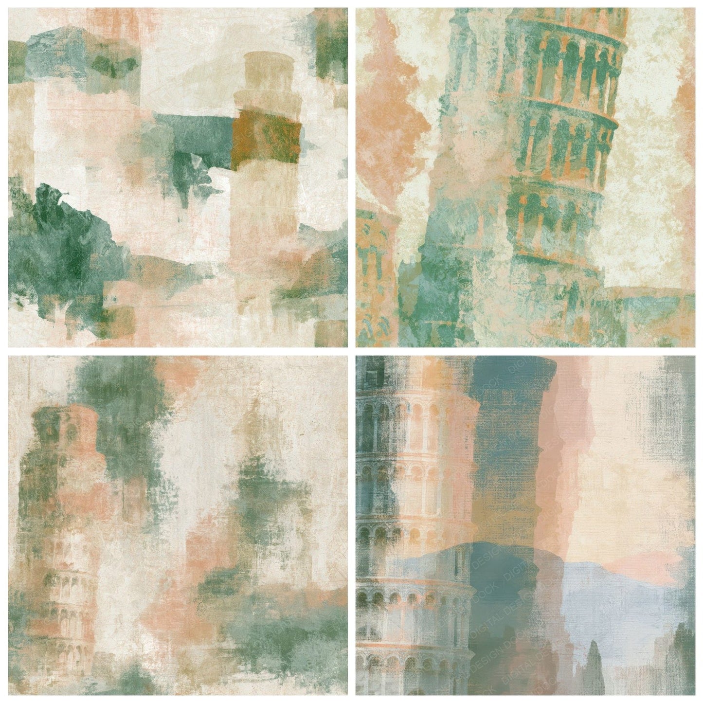 Lithograph Leaning Tower Dewy Green Blush Digital Paper Pack (DDD013776)