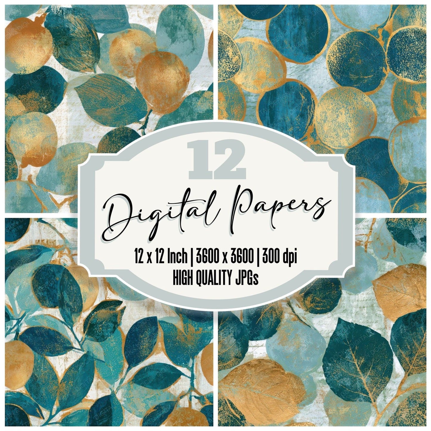 Monoprint Lychee Sea Glass Gold Seamless Digital Paper Pack (DDD013778)