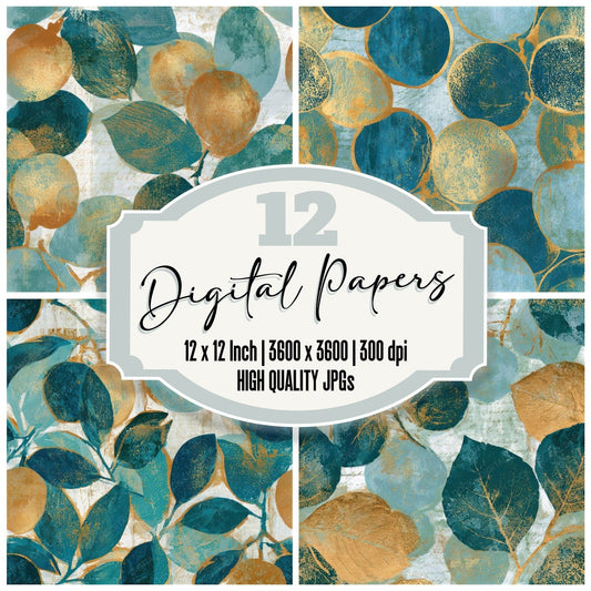 Monoprint Lychee Sea Glass Gold Seamless Digital Paper Pack (DDD013778)