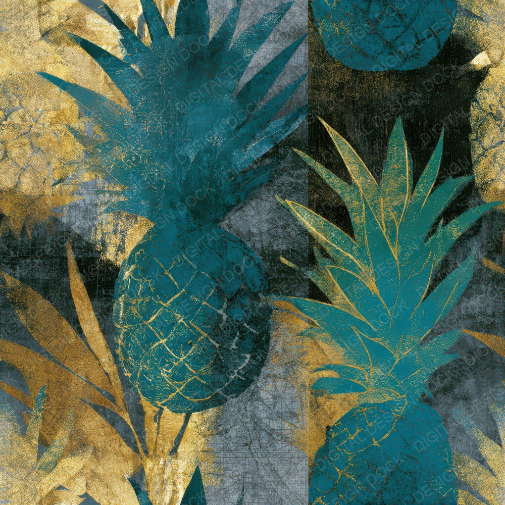 Photogram Pineapple Teal Brass Seamless Digital Paper Pack (DDD013779)