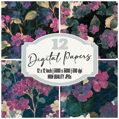 Scratchboard Forget Me Nots Magenta Seamless Digital Paper Pack (DDD013780)