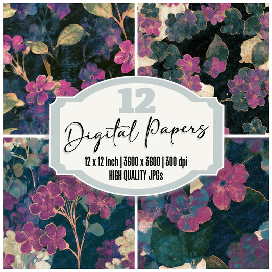 Scratchboard Forget Me Nots Magenta Seamless Digital Paper Pack (DDD013780)
