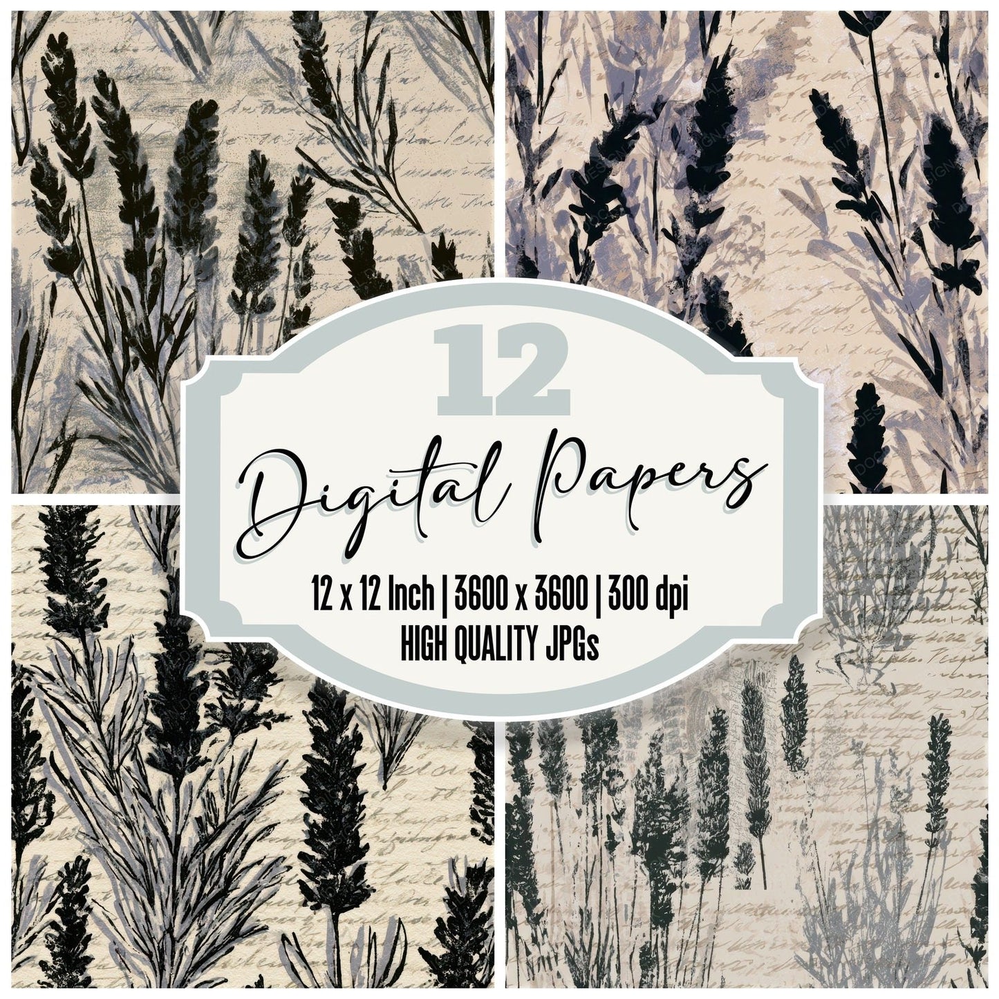 Screenprint Lavender Bone Grey Seamless Digital Paper Pack (DDD013781)