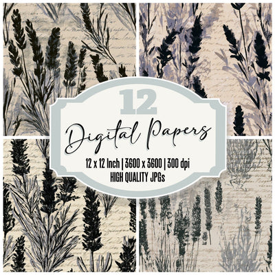 Screenprint Lavender Bone Grey Seamless Digital Paper Pack (DDD013781)