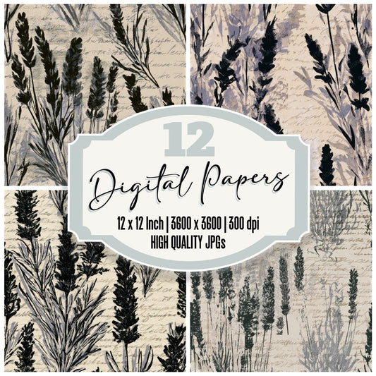 Screenprint Lavender Bone Grey Seamless Digital Paper Pack (DDD013781)