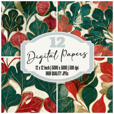 Woodblock Fig Crimson Forest Seamless Digital Paper Pack (DDD013782)